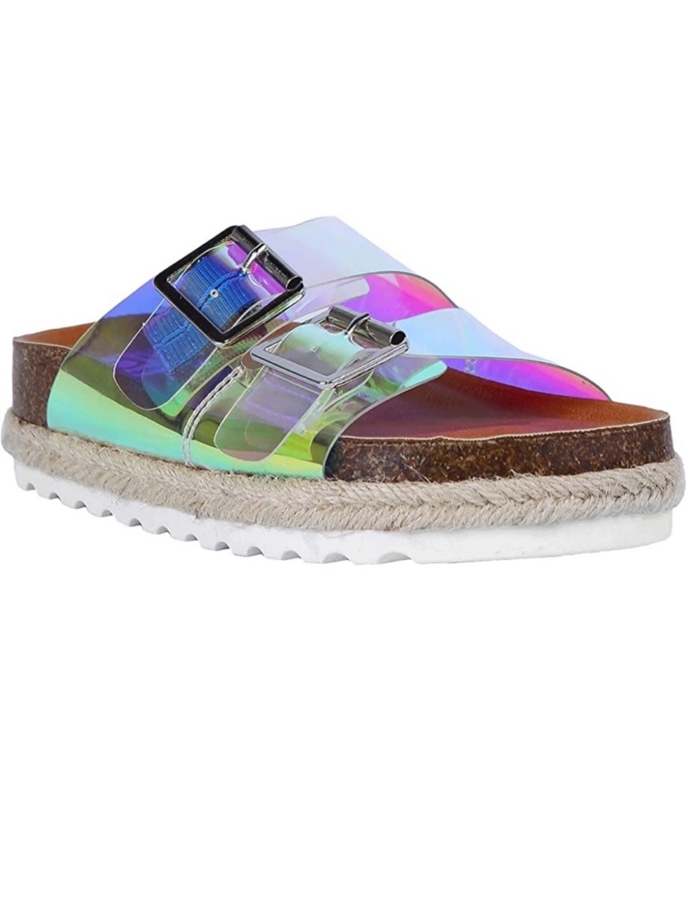DV by Dolce Vita Iridescent Holographic Buckle Slide Sandals